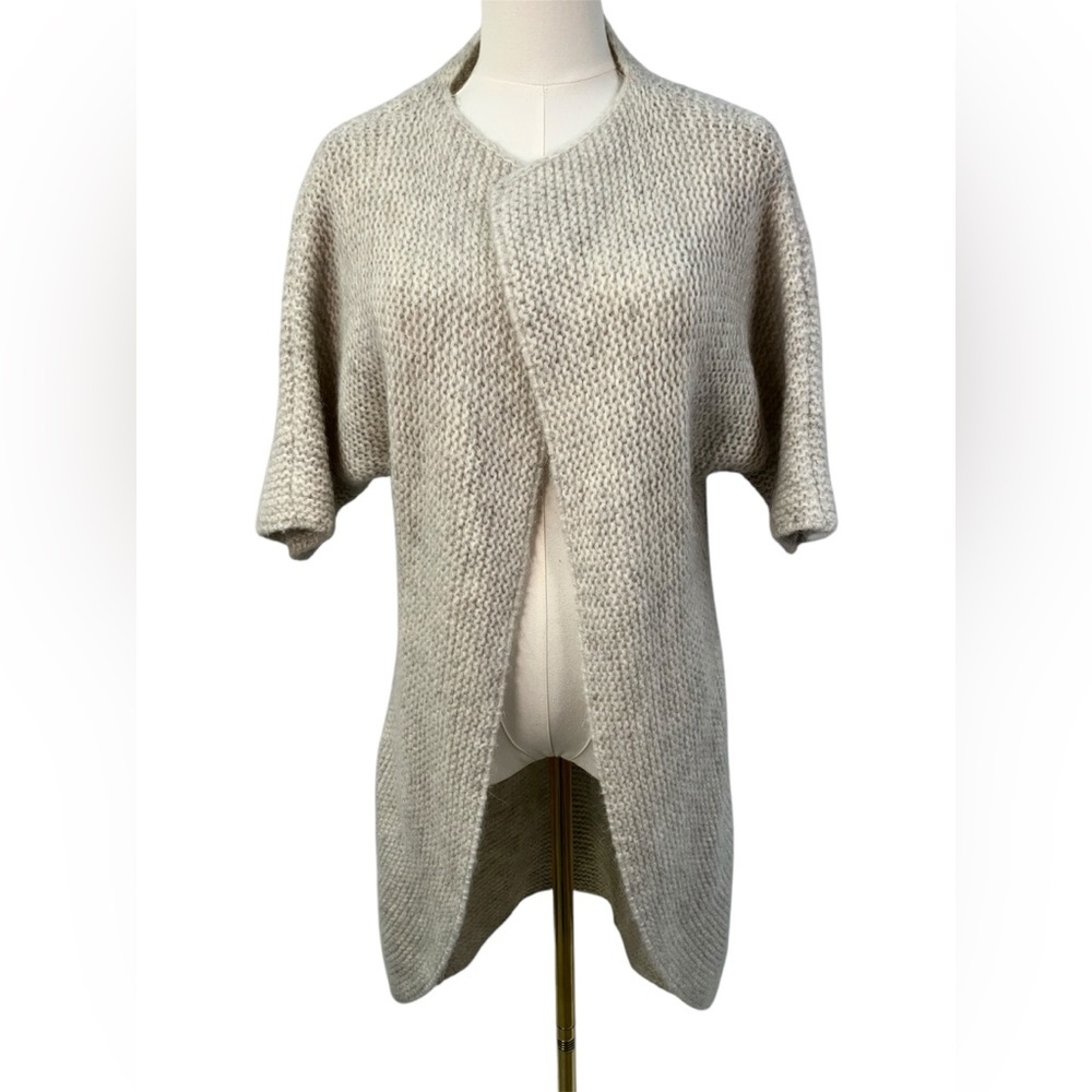 Iperico Italian Wool Blend‎ Long Open Front Cardigan Sweater Short Sleeve Ivory